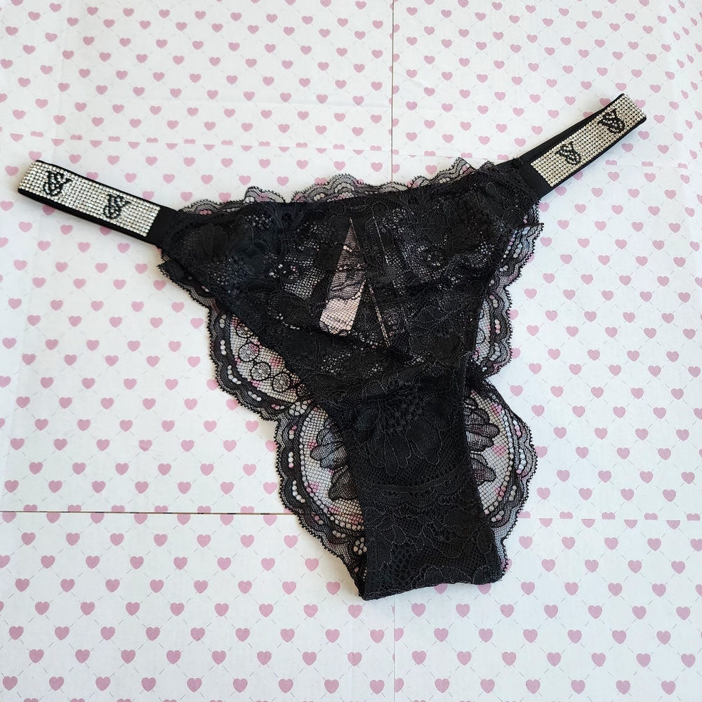 Victoria Secret Shine Chain Strap Lace Brazilian Panty